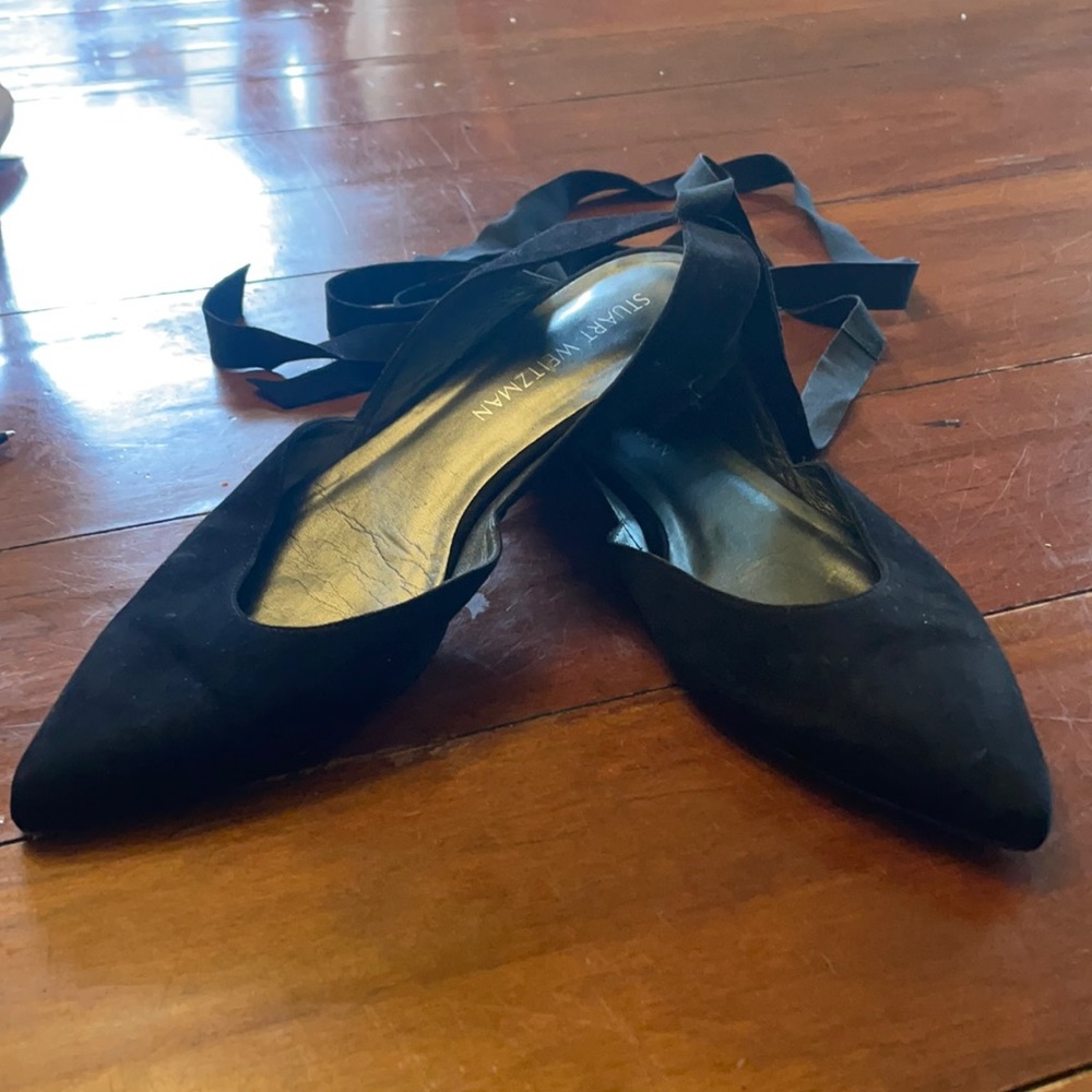 Size 9 Stuart Weitzman black ballet tie up flats